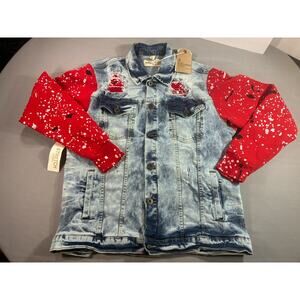 NWT Artwear Denim Jacket Paint Splatter Red Sleeves Streetwear Y2K Women’s L